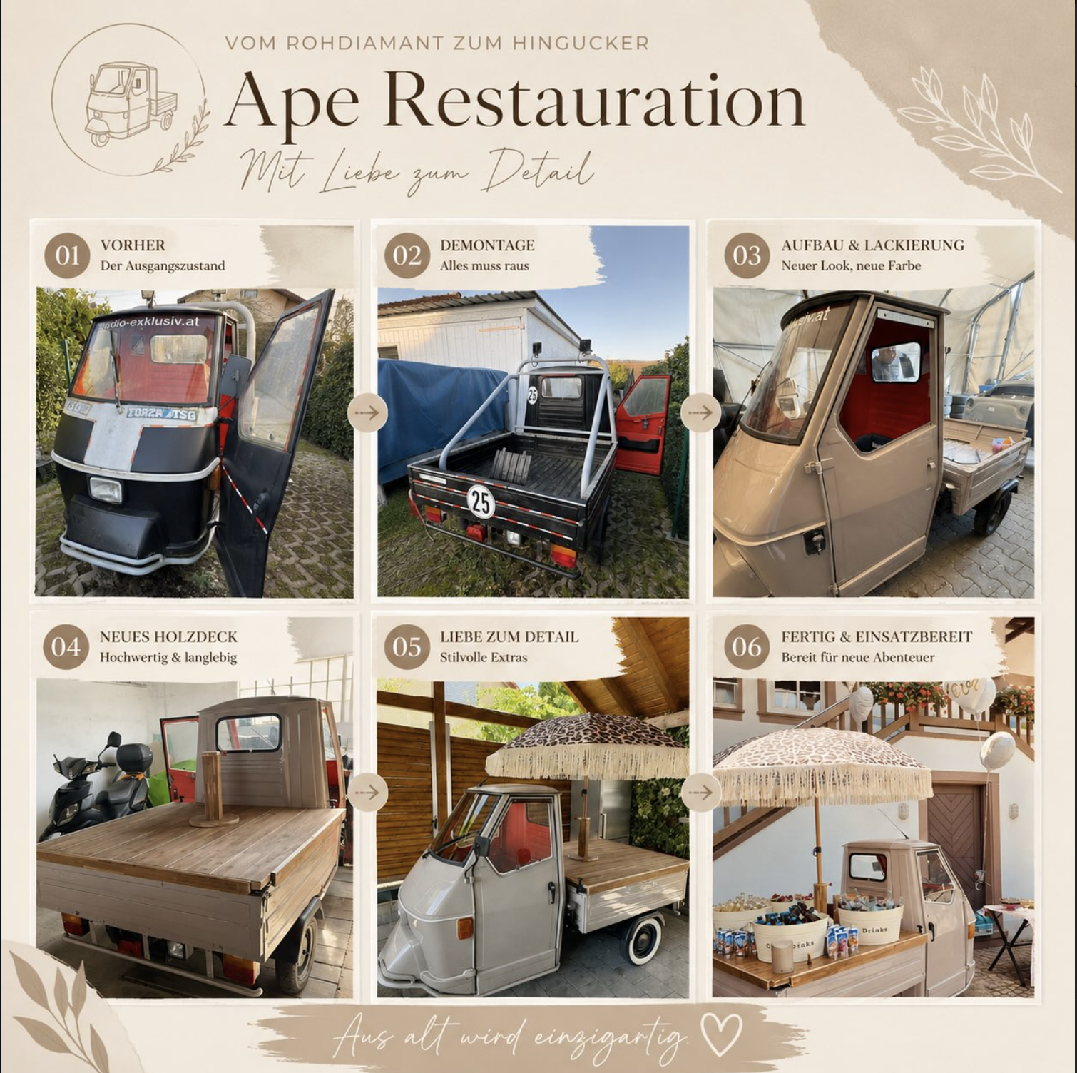 Liebevoll restaurierte Piaggio Ape Bar